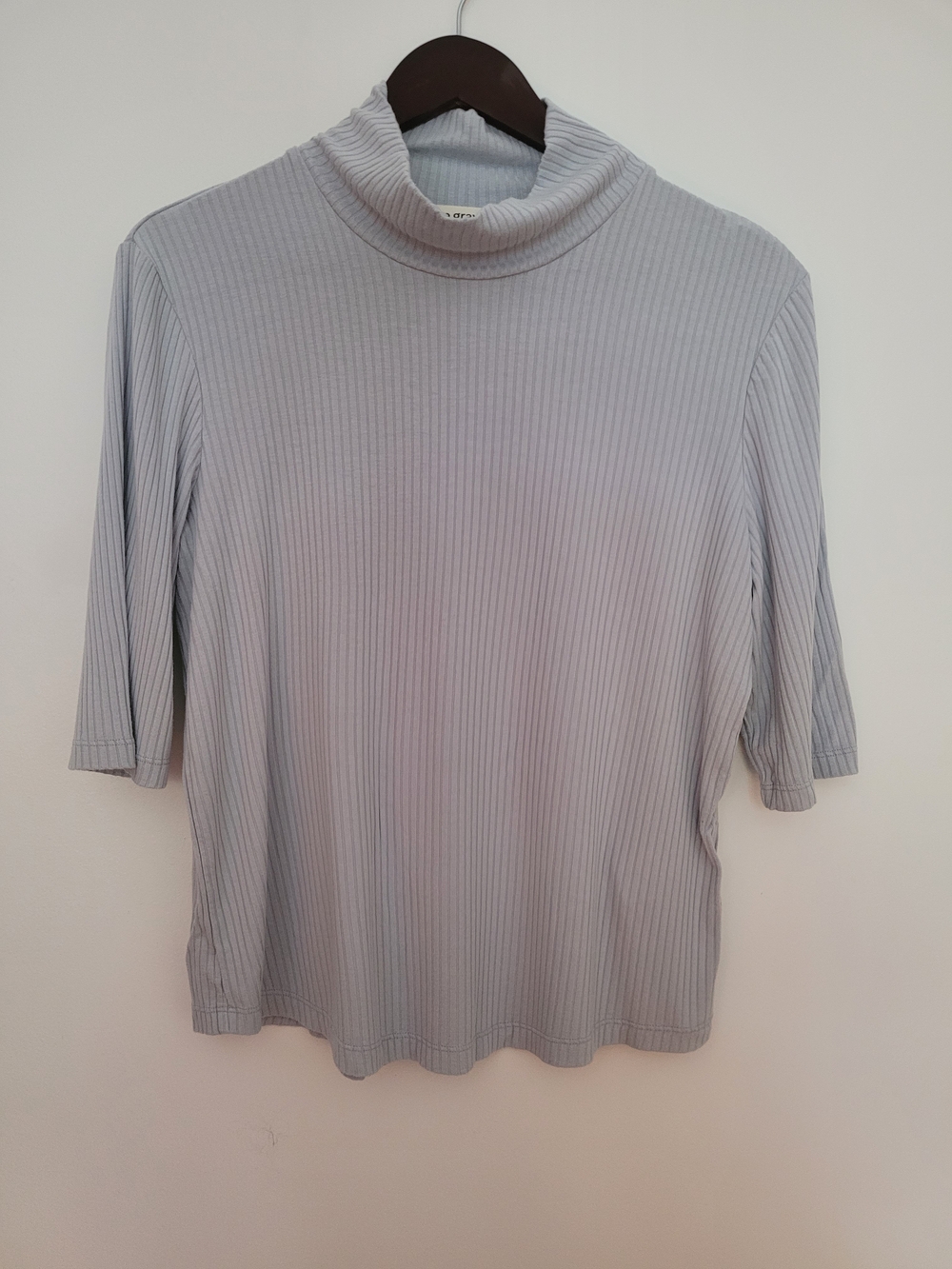 Eve Gravel Ribbed Mid-Sleeve Mockneck - Light Blue